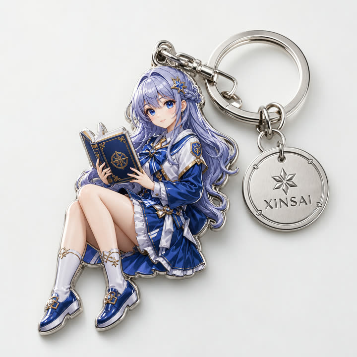 Anime-style acrylic keychain charm on a white background