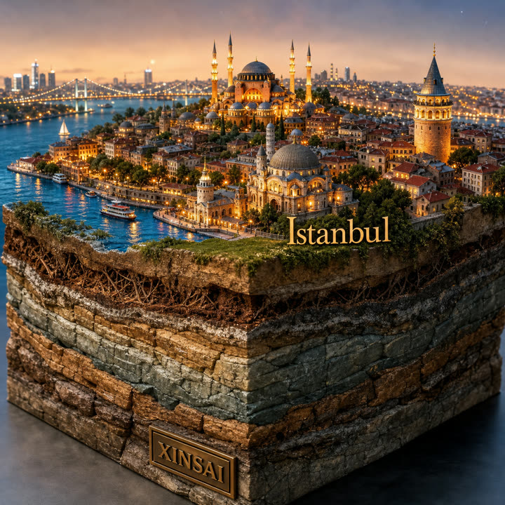 Istanbul 3D miniature city cross-section travel poster